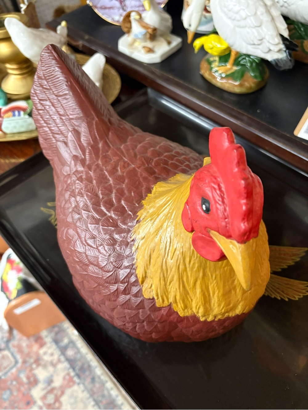 Decorative Ceramic Rooster Figurine - Red & Gold
